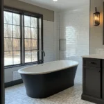 Brooklyn bathroom remodeling with contemporary fixtures, minimalist decor, and a spa-inspired bathtub, designed for relaxation