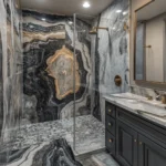 Brooklyn bathroom remodel featuring matte black fixtures, custom tile work, and a sophisticated modern look