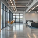 Brooklyn commercial remodeling project with a redesigned lobby, sleek reception desk, and contemporary furnishings to create a welcoming atmosphere for clients