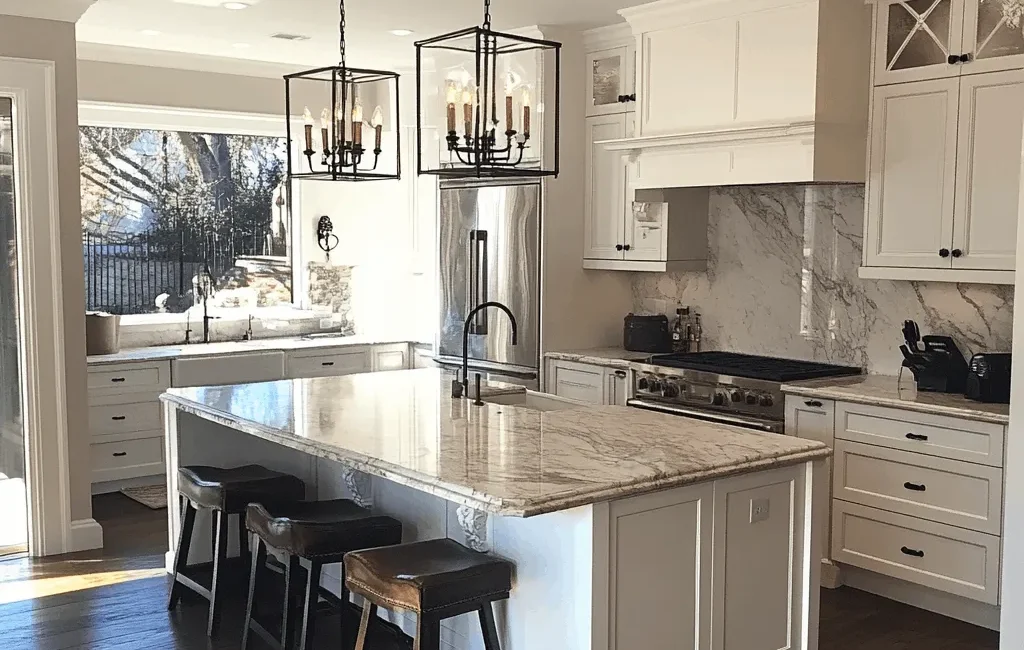 Kitchen remodeling in Brooklyn featuring custom cabinetry, quartz countertops, stainless steel appliances, and a stylish backsplash for a modern and functional cooking space