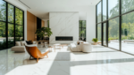 Modern renovated kitchen in a Brooklyn brownstone with high-end finishes, including marble countertops and custom cabinets