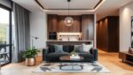 Bright and airy living room with updated furniture and contemporary art after an apartment renovation.