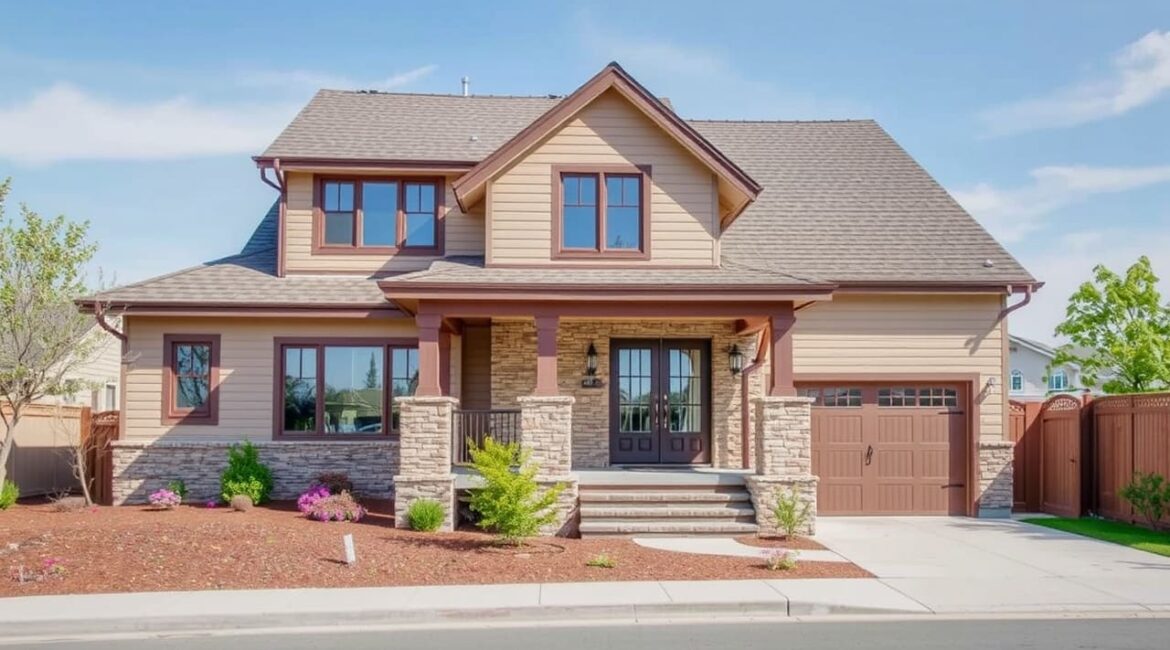 Residential property with a welcoming front porch, white columns, and neatly landscaped greenery under a pinkish evening sky, great for home renovations ideas.