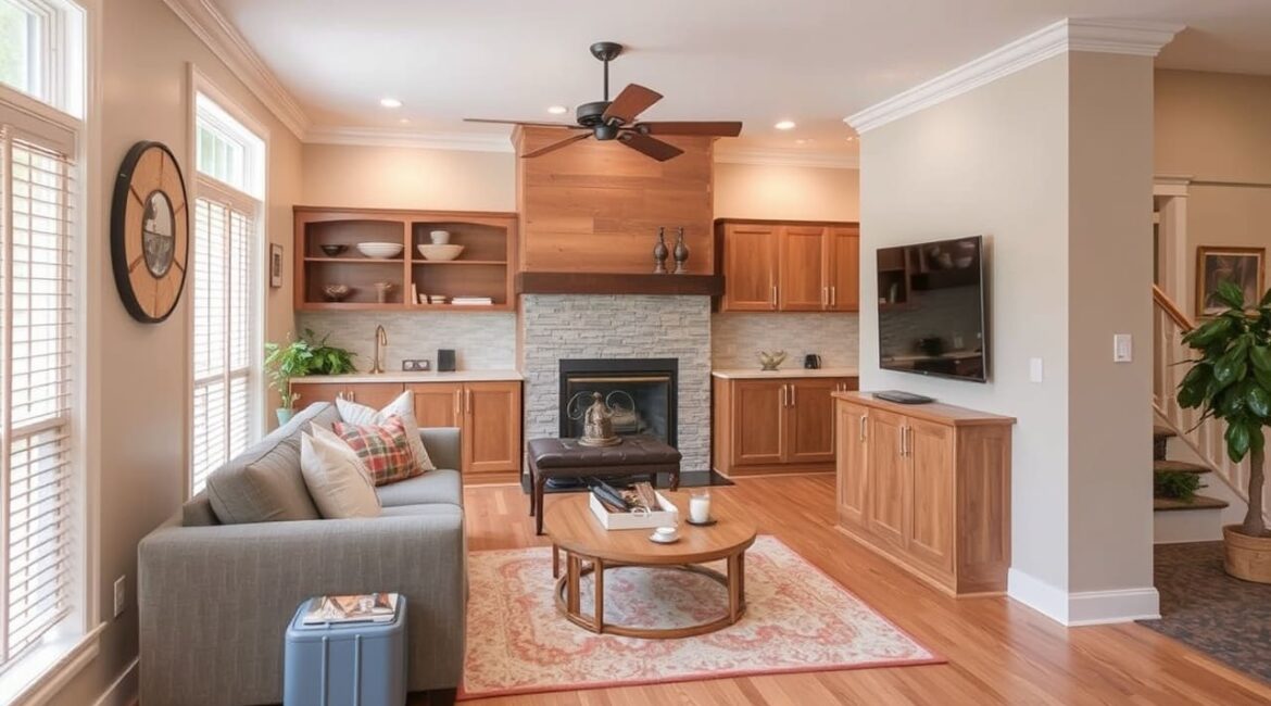 Open-concept living and dining area featuring natural light and cozy decor.