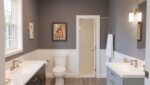 Luxury bathroom renovations with a spacious freestanding bathtub, minimalist decor, and natural light.